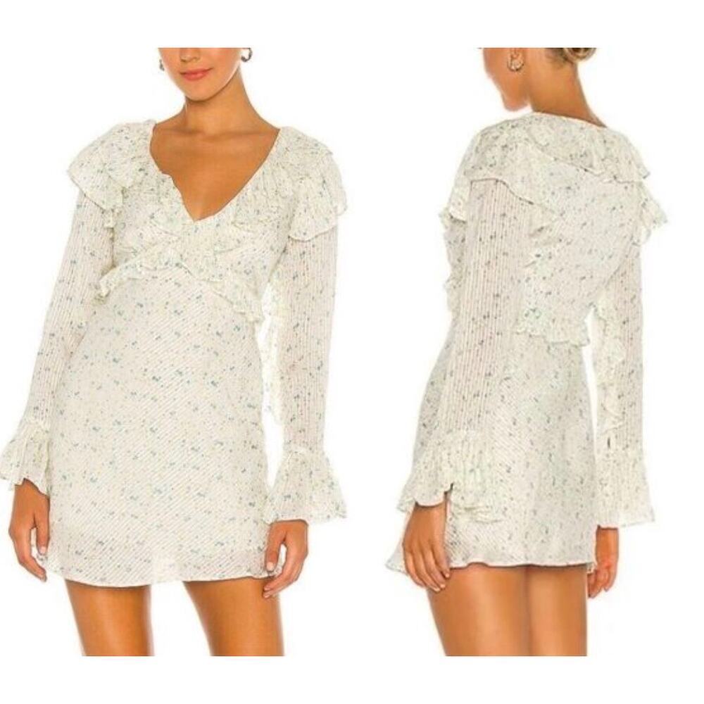 Free People Women's Sweetest Thing Ruffle Sleeve Mini Dress White Size 4 - Picture 2 of 14